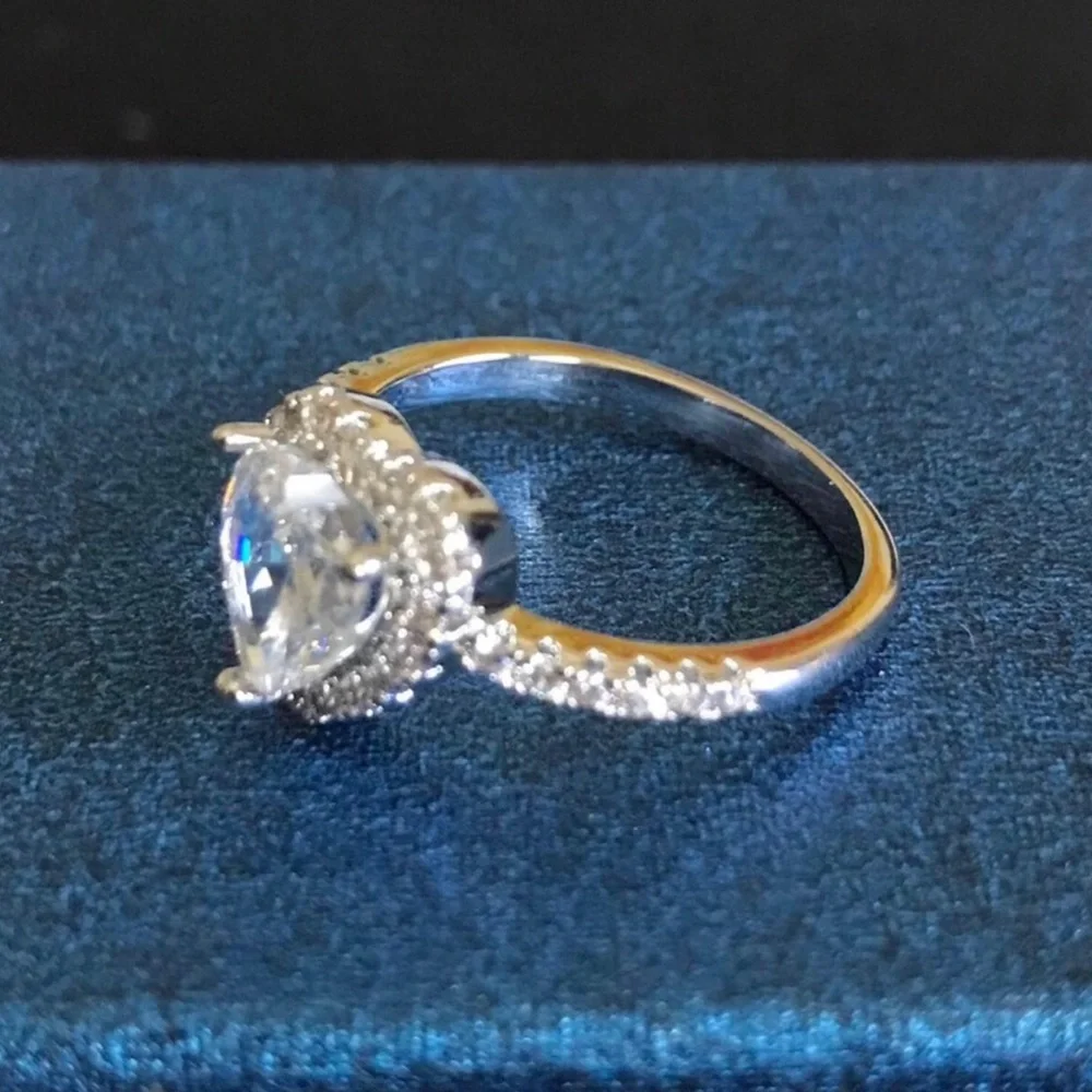 Heart-Shaped Sterling Silver Cubic Zirconia Ring